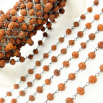 Load image into Gallery viewer, Wood - Rudraksha Round Shape Oxidized Wire Chain. WO4