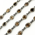 Load image into Gallery viewer, Smoky Quartz Round Shape Bezel Oxidized Wire Chain. SMQ2
