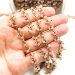 Load image into Gallery viewer, Peach Moonstone Cluster Dangle Oxidized Wire Chain. MS66