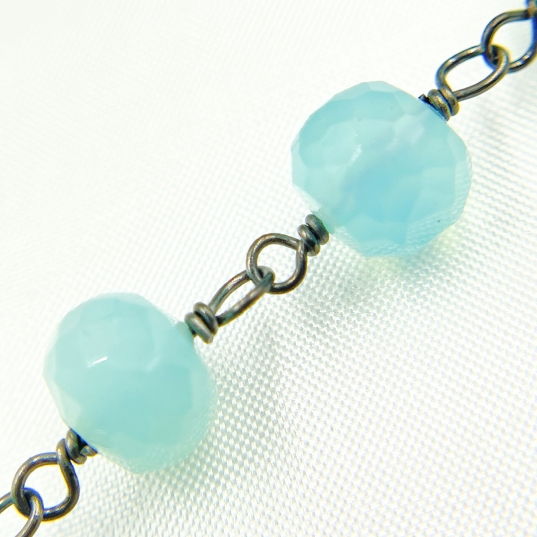 Blue Chalcedony Oxidized 925 Sterling Silver Wire Chain. BCL4