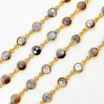 Load image into Gallery viewer, Coated Chocolate Moonstone Round Shape Bezel Gold Plated Wire Chain. CMS10