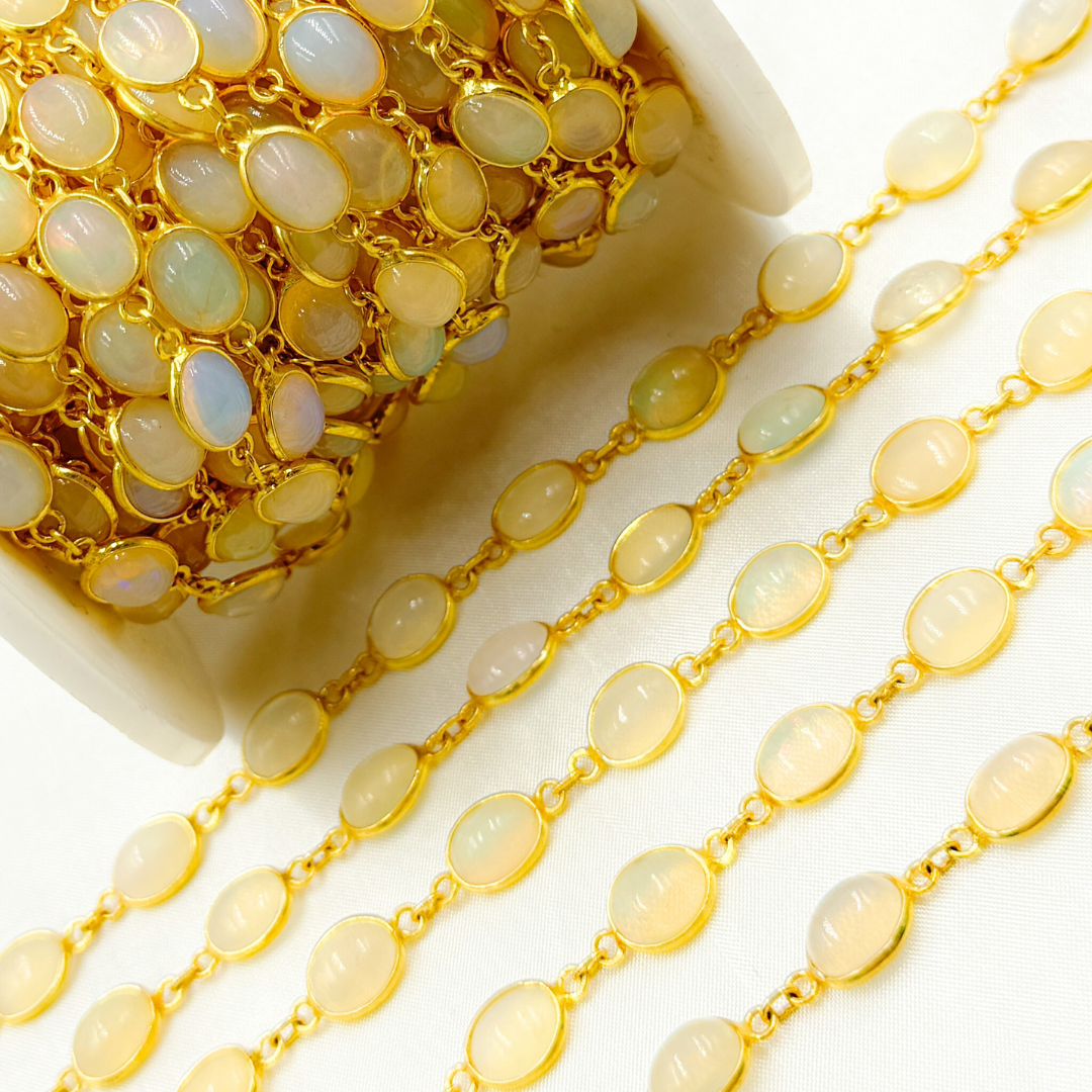 Ethiopian Opal Oval Shape Bezel Gold Plated Wire Chain. ETH10