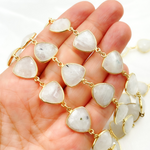 Load image into Gallery viewer, White Moonstone Triangle Shape Bezel Gold Plated Wire Chain. WMS15