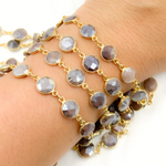 Load image into Gallery viewer, Coated Chocolate Moonstone Round Shape Bezel Gold Plated Wire Chain. CMS112
