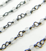 Load image into Gallery viewer, Rainbow Moonstone Wire Wrap Chain made with Black Rhodium 925 Sterling Silver. MS31