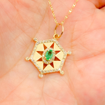 Load image into Gallery viewer, GDP649. 14K Solid Gold Diamond Hexagon Shape Charm With Gemstone in the Center