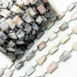 Load image into Gallery viewer, Coated Multi Moonstone Organic Shape Bezel Oxidized Wire Chain. CMS16