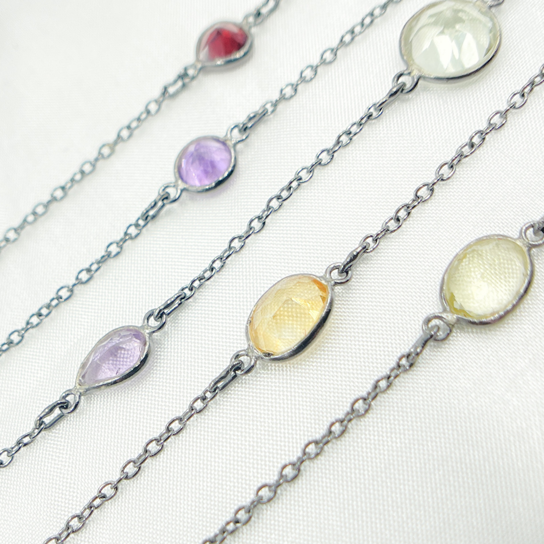 Multi Stone with Organic Shape Wire Wrap Chain. MGS14