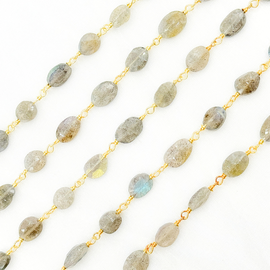 Labradorite Oval Shape Gold Plated Wire Chain. LAB121