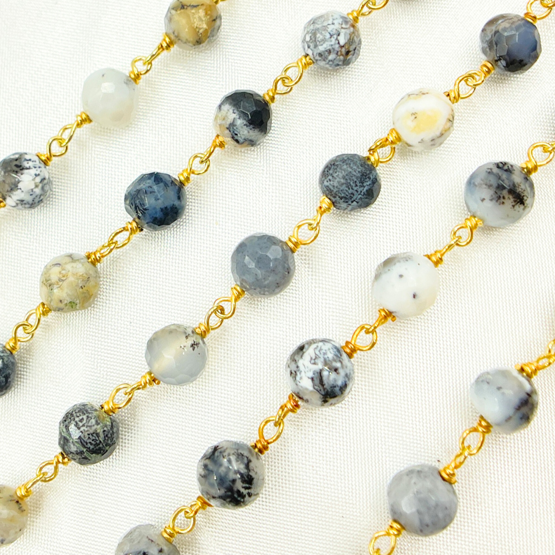 Dendrite Opal Round Shape Gold Plated Wire Chain. DEN8