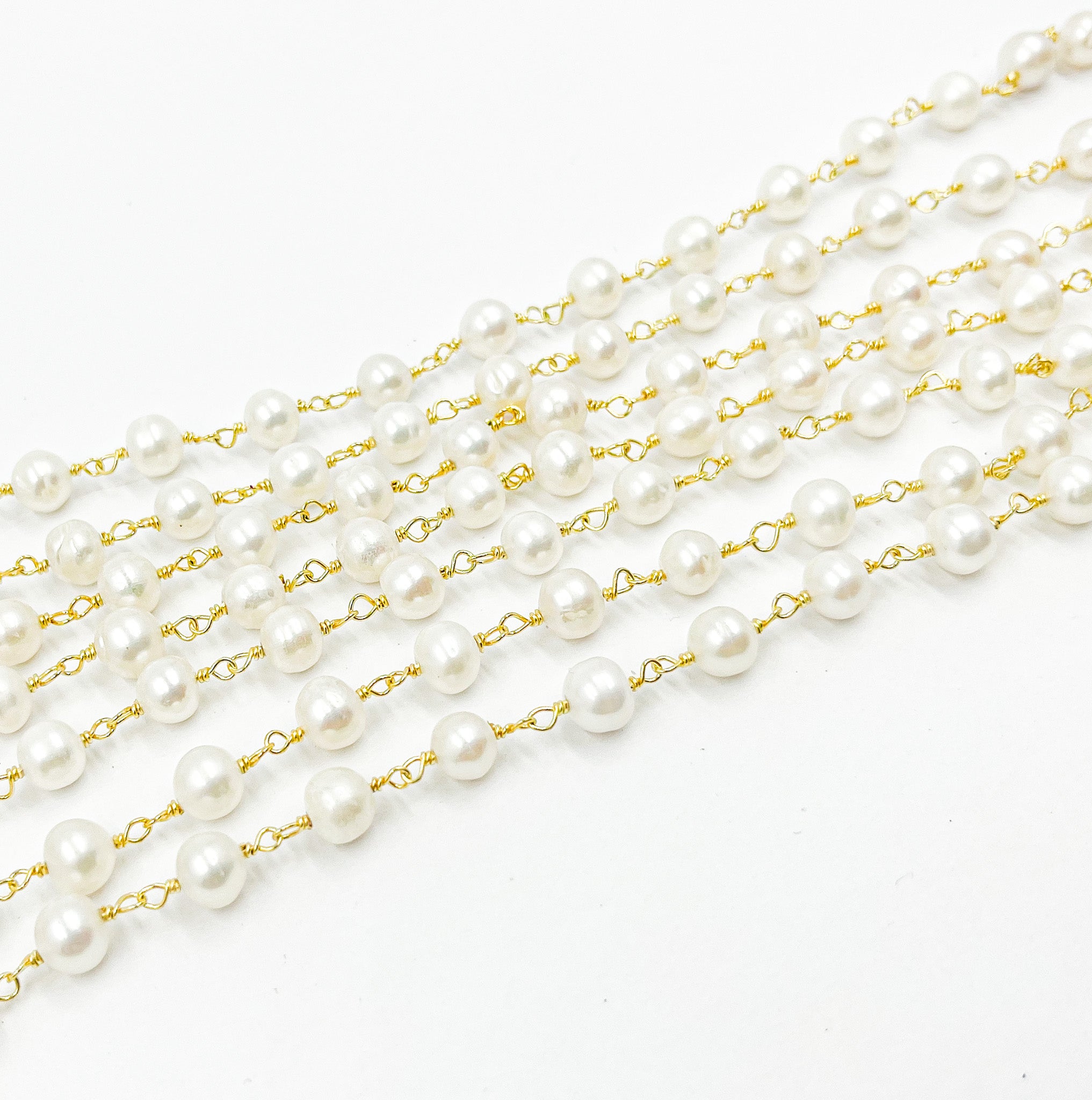 Round White Freshwater Pearl Wire Wrap Chain