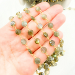 Load image into Gallery viewer, Labradorite Coin Shape Gold Plated Wire Chain