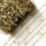 Load image into Gallery viewer, Coated Peach Moonstone & CZ Dangle Gold Plated Wire Chain