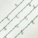 Load image into Gallery viewer, Black Rhodium 925 Sterling Silver Wire Wrap Chain with 2mm Turquoise and CZ. TRQ17
