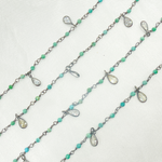 Load image into Gallery viewer, Black Rhodium 925 Sterling Silver Wire Wrap Chain with 2mm Turquoise and CZ. TRQ17