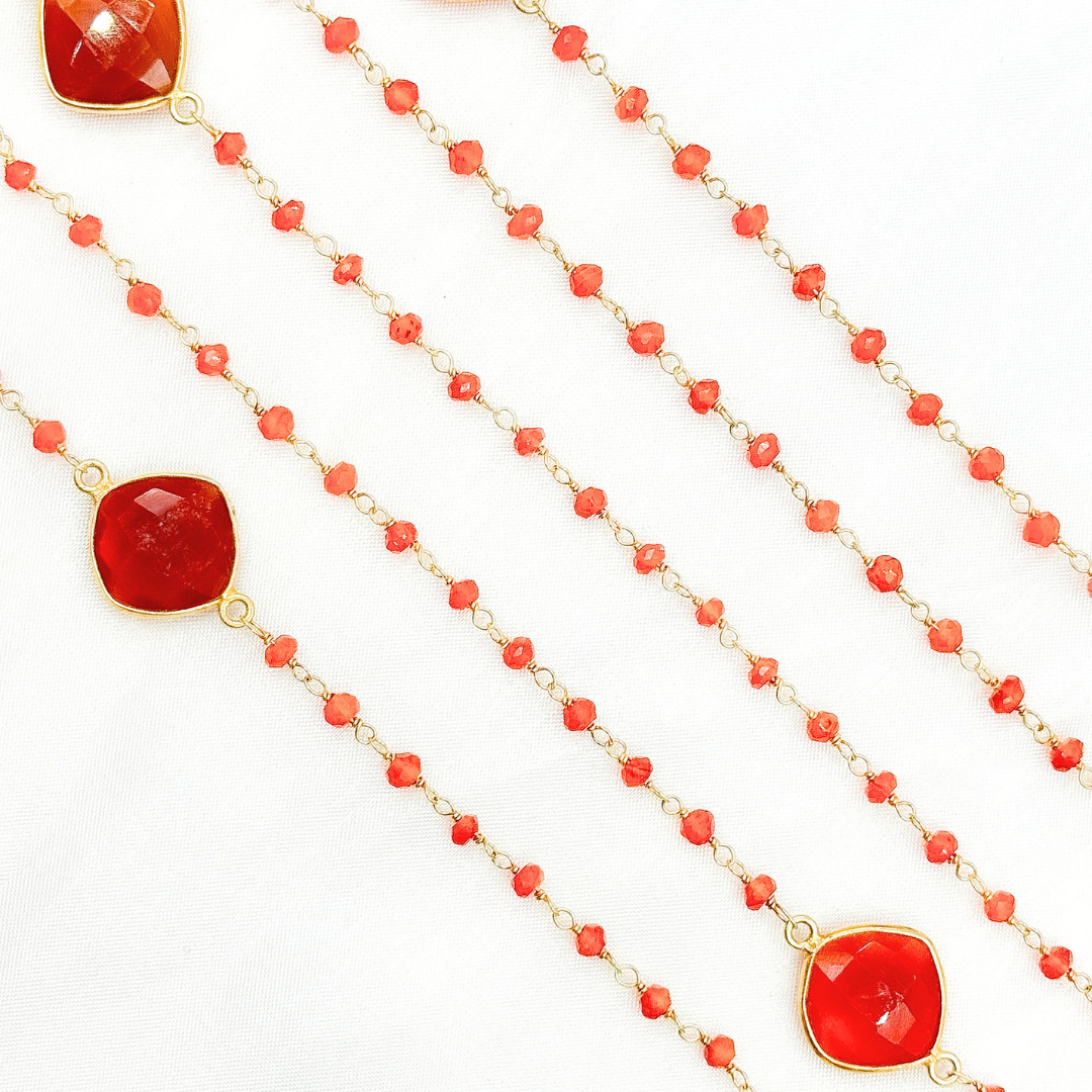 Carnelian Organic Shape Bezel Gold Plated Connected Wire Chain. CAR10