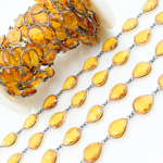 Load image into Gallery viewer, Hydro Quartz Citrine Color Pear Shape Bezel Oxidized Wire Chain. HQ1