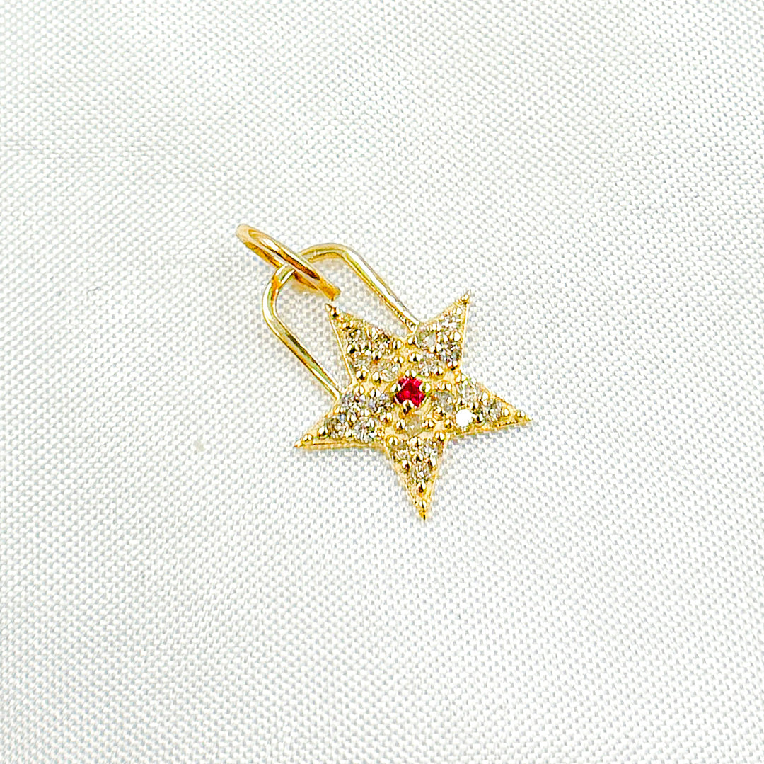 14k Solid Gold Diamond and Gemstone Star Charm. GDP511