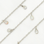 Load image into Gallery viewer, Created White Opal + CZ Pear Shape Dangle Chain. CWO14