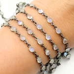 Load image into Gallery viewer, White Moonstone Round Shape Bezel Oxidized Wire Chain.