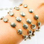 Load image into Gallery viewer, Pyrite Oval Shape Gold Plated Wire Chain. PYR50