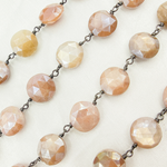 Load image into Gallery viewer, Coated Taupe Coin Shape Moonstone Oxidized 925 Sterling Silver Wire Chain. CMS71