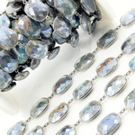 Load image into Gallery viewer, Coated Labradorite Rectangle Shape Bezel Oxidized Wire Chain. CLB13