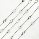 Load image into Gallery viewer, Moonstone Rondel Shape & White Topaz Oxidized Connected Wire Chain. MS32