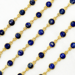 Load image into Gallery viewer, Lapis Lazuli Round Shape Bezel Gold Plated Wire Chain. LAP15