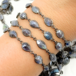Load image into Gallery viewer, Coated Labradorite Cut Pear Shape Bezel Oxidized Wire Chain. CLB12