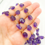 Load image into Gallery viewer, Amethyst Organic Shape Gold Plated Wire Chain.  AME29
