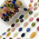 Load image into Gallery viewer, Multi Sapphire Rondel Faceted Gold Plated 925 Sterling Silver Wire Chain. MSA34
