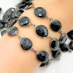 Load image into Gallery viewer, Black Spinel Organic Shape Bezel Oxidized Wire Chain. BSP63

