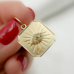 Load image into Gallery viewer, 14K Solid Gold Square Evil Eye Pendant with Diamonds and Emerald. GDP299