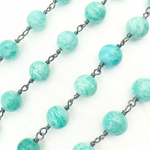 Load image into Gallery viewer, Amazonite Round Shape Oxidized Wire Chain. AMZ21
