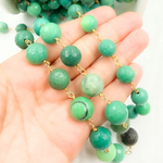 Load image into Gallery viewer, Chrysoprase Round Shape Gold Plated Wire Chain. CHR12
