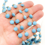 Load image into Gallery viewer, Turquoise Coin Shape Gold Plated Wire Chain. TRQ48