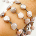 Load image into Gallery viewer, Coated Taupe Coin Shape Moonstone Oxidized 925 Sterling Silver Wire Chain. CMS71