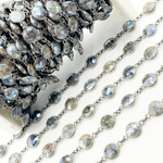 Load image into Gallery viewer, Coated Labradorite Round Shape Bezel Oxidized Wire Chain. CLB10