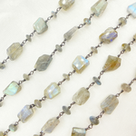 Load image into Gallery viewer, Labradorite Organic Shape Oxidized Wire Chain. LAB68