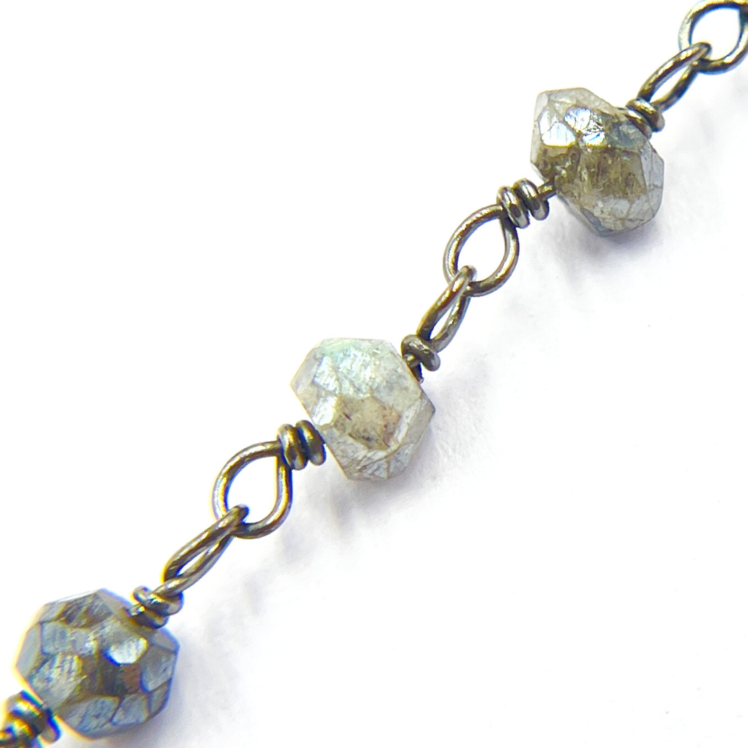 Coated Labradorite Oxidized 925 Sterling Silver Wire Chain. CLB15