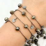 Load image into Gallery viewer, Pyrite and Dangle Disc Oxidized Connected Wire Chain. PYR20