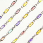 Load image into Gallery viewer, CZ45. Multi Color Cubic Zirconia Rectangular Shape Connected Chain