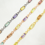 Load image into Gallery viewer, CZ45. Multi Color Cubic Zirconia Rectangular Shape Connected Chain