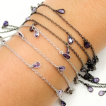 Load image into Gallery viewer, Purple Color Cubic Zirconia Pear Shape Dangle Chain. CZ60