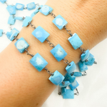 Load image into Gallery viewer, Turquoise Rectangle Shape Oxidized Wire Chain. TRQ30