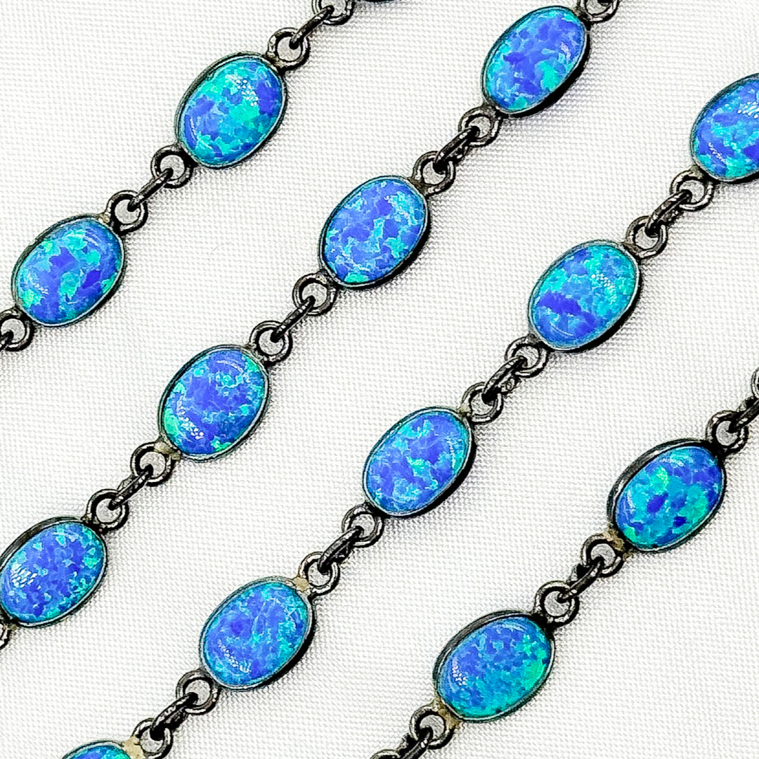 Created Blue Opal Oval Shape Connected Chain. CBO10