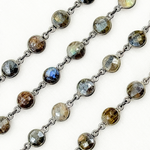 Load image into Gallery viewer, Coated Labradorite Round Shape Bezel Oxidized Wire Chain. CLB71
