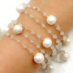 Load image into Gallery viewer, Moonstone &amp; Pearl Gold Plated 925 Sterling Silver Wire Chain. MS69
