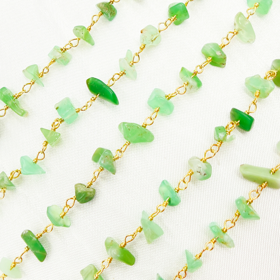 Chrysoprase Organic Shape Gold Plated Wire Chain. CHR17